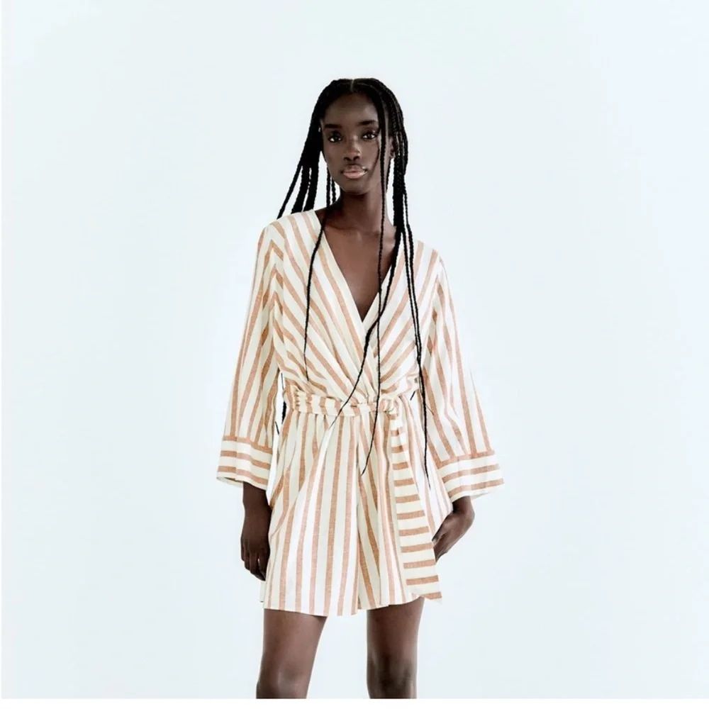 Zara Woman Linen Blend striped jumpsuit